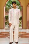 Buy_Contrast By Parth_Off White Silk Embroidery Jacket And Kurta Set _at_Aza_Fashions