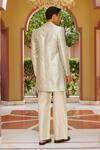 Shop_Contrast By Parth_Green Silk Embroidery Sage Sherwani Pant Set _at_Aza_Fashions