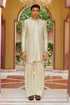 Buy_Contrast By Parth_Green Silk Embroidery Sage Sherwani Pant Set _at_Aza_Fashions