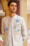 Buy_Contrast By Parth_White Silk Embroidery Sherwani Set _Online_at_Aza_Fashions