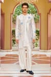 Buy_Contrast By Parth_White Silk Embroidery Sherwani Set _at_Aza_Fashions