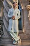 Buy_Jigar & Nikita_Mint Silk, Linen, Satin Embroidery Mirage Sherwani Set _at_Aza_Fashions