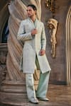 Shop_Jigar & Nikita_Mint Silk, Linen, Satin Embroidery Mirage Sherwani Set _Online_at_Aza_Fashions