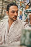 Buy_Jigar & Nikita_Ivory Silk, Chanderi Silk, Linen, Satin Embroidery Wispers Of Wat Sherwani Set _Online_at_Aza_Fashions