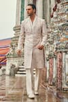 Buy_Jigar & Nikita_Ivory Silk, Chanderi Silk, Linen, Satin Embroidery Wispers Of Wat Sherwani Set _at_Aza_Fashions
