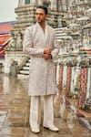 Buy_Jigar & Nikita_Ivory Silk, Chanderi Silk, Linen, Satin Embroidery Wispers Of Wat Sherwani Set 