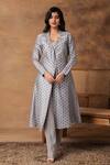 Buy_Isha Gupta Tayal_Chanderi Printed Jacket Kurta Set _at_Aza_Fashions