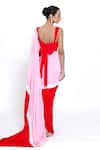 Ellemora Fashions_Berry Blush Colorblock Saree With Blouse _Online_at_Aza_Fashions