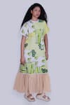 Buy_Jajobaa_Green Silk, Net Embroidery Round Neck Geometrical Print Designer Dress _at_Aza_Fashions