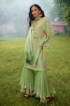 Buy_Nikasha_Lime Georgette Embroidery Round Neck Dilkush Floral Print Kurta Sharara Set _at_Aza_Fashions