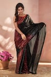 Buy_Samyukta Singhania_Black Georgette Sequins Embroidered Saree With Unstitched Blouse Piece _Online_at_Aza_Fashions