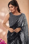 Buy_Samyukta Singhania_Black Georgette Sequins Embroidered Saree With Unstitched Blouse Piece _Online_at_Aza_Fashions