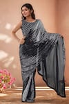 Buy_Samyukta Singhania_Black Georgette Sequins Embroidered Saree With Unstitched Blouse Piece _at_Aza_Fashions