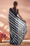 Shop_Samyukta Singhania_Blue Georgette Sequins Embroidered Saree With Unstitched Blouse Piece _at_Aza_Fashions