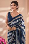 Shop_Samyukta Singhania_Blue Georgette Sequins Embroidered Saree With Unstitched Blouse Piece _Online_at_Aza_Fashions