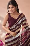 Samyukta Singhania_Wine Georgette Sequins Embroidered Saree With Unstitched Blouse Piece _Online_at_Aza_Fashions