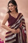 Buy_Samyukta Singhania_Wine Georgette Sequins Embroidered Saree With Unstitched Blouse Piece _Online_at_Aza_Fashions