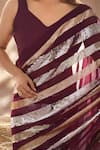 Shop_Samyukta Singhania_Wine Georgette Sequins Embroidered Saree With Unstitched Blouse Piece _Online_at_Aza_Fashions