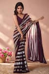 Samyukta Singhania_Wine Georgette Sequins Embroidered Saree With Unstitched Blouse Piece _at_Aza_Fashions