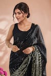 Samyukta Singhania_Black Georgette Sequins Embroidered Saree With Unstitched Blouse Piece _Online_at_Aza_Fashions