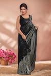 Buy_Samyukta Singhania_Black Georgette Sequins Embroidered Saree With Unstitched Blouse Piece _Online_at_Aza_Fashions