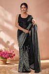 Buy_Samyukta Singhania_Black Georgette Sequins Embroidered Saree With Unstitched Blouse Piece _at_Aza_Fashions