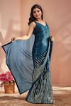 Shop_Samyukta Singhania_Blue Georgette Sequins Embroidered Saree With Unstitched Blouse Piece _Online_at_Aza_Fashions