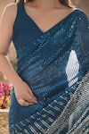 Samyukta Singhania_Blue Georgette Sequins Embroidered Saree With Unstitched Blouse Piece _at_Aza_Fashions