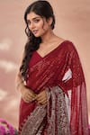 Shop_Samyukta Singhania_Red Georgette Sequins Embroidered Saree With Unstitched Blouse Piece _Online_at_Aza_Fashions