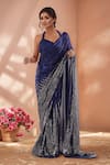 Buy_Samyukta Singhania_Blue Georgette Sequins Embroidered Saree With Unstitched Blouse Piece _Online_at_Aza_Fashions