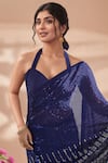 Shop_Samyukta Singhania_Blue Georgette Sequins Embroidered Saree With Unstitched Blouse Piece _Online_at_Aza_Fashions