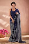 Buy_Samyukta Singhania_Blue Georgette Sequins Embroidered Saree With Unstitched Blouse Piece _at_Aza_Fashions