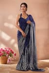 Samyukta Singhania_Blue Georgette Sequins Embroidered Saree With Unstitched Blouse Piece _at_Aza_Fashions