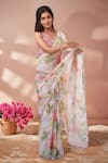 Shop_Samyukta Singhania_Multi Color Chinon Mirrors Border Embroidered Saree With Unstitched Blouse Piece _at_Aza_Fashions
