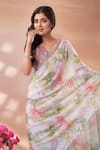 Samyukta Singhania_Multi Color Chinon Mirrors Border Embroidered Saree With Unstitched Blouse Piece _Online_at_Aza_Fashions