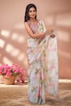 Buy_Samyukta Singhania_Multi Color Chinon Mirrors Border Embroidered Saree With Unstitched Blouse Piece _Online_at_Aza_Fashions