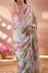 Samyukta Singhania_Multi Color Chinon Mirrors Border Embroidered Saree With Unstitched Blouse Piece _at_Aza_Fashions