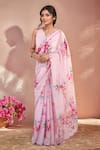 Buy_Naintara Bajaj_Pink Chinon Mirrors Printed Saree With Unstitched Blouse Piece _at_Aza_Fashions