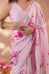 Naintara Bajaj_Pink Chinon Mirrors Printed Saree With Unstitched Blouse Piece _at_Aza_Fashions