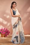 Naintara Bajaj_Off White Chinon Mirrors Printed Saree With Unstitched Blouse Piece _Online_at_Aza_Fashions