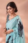 Naintara Bajaj_Blue Chinon Mirrors Printed Saree With Unstitched Blouse Piece _Online_at_Aza_Fashions