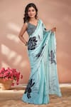 Buy_Naintara Bajaj_Blue Chinon Mirrors Printed Saree With Unstitched Blouse Piece _at_Aza_Fashions