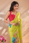 Naintara Bajaj_Green Chinon Mirrors Printed Saree With Unstitched Blouse Piece _Online_at_Aza_Fashions