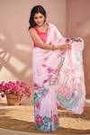 Naintara Bajaj_Pink Chinon Mirrors Printed Saree With Unstitched Blouse Piece _at_Aza_Fashions