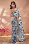 Naintara Bajaj_Multi Color Chinon Mirrors Printed Saree With Unstitched Blouse Piece _at_Aza_Fashions