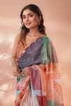 Naintara Bajaj_Multi Color Chinon Mirrors Printed Saree With Unstitched Blouse Piece _Online_at_Aza_Fashions