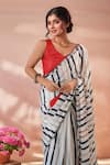 Naintara Bajaj_Multi Color Chinon Mirrors Printed Saree With Unstitched Blouse Piece _Online_at_Aza_Fashions