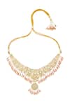 Buy_Maisara Jewelry_Gold Plated Stones, Beads, Pearls Kundan And Pink Necklace Set _at_Aza_Fashions