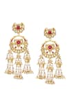 Shop_Maisara Jewelry_Gold Plated Gemstones, Pearls, Faux Diamonds Kundan And Embellished Drop Earrings _at_Aza_Fashions