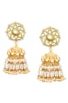 Shop_Maisara Jewelry_Gold Plated Beads, Stones Kundan And Pearl Beaded Jhumka Earrings _at_Aza_Fashions